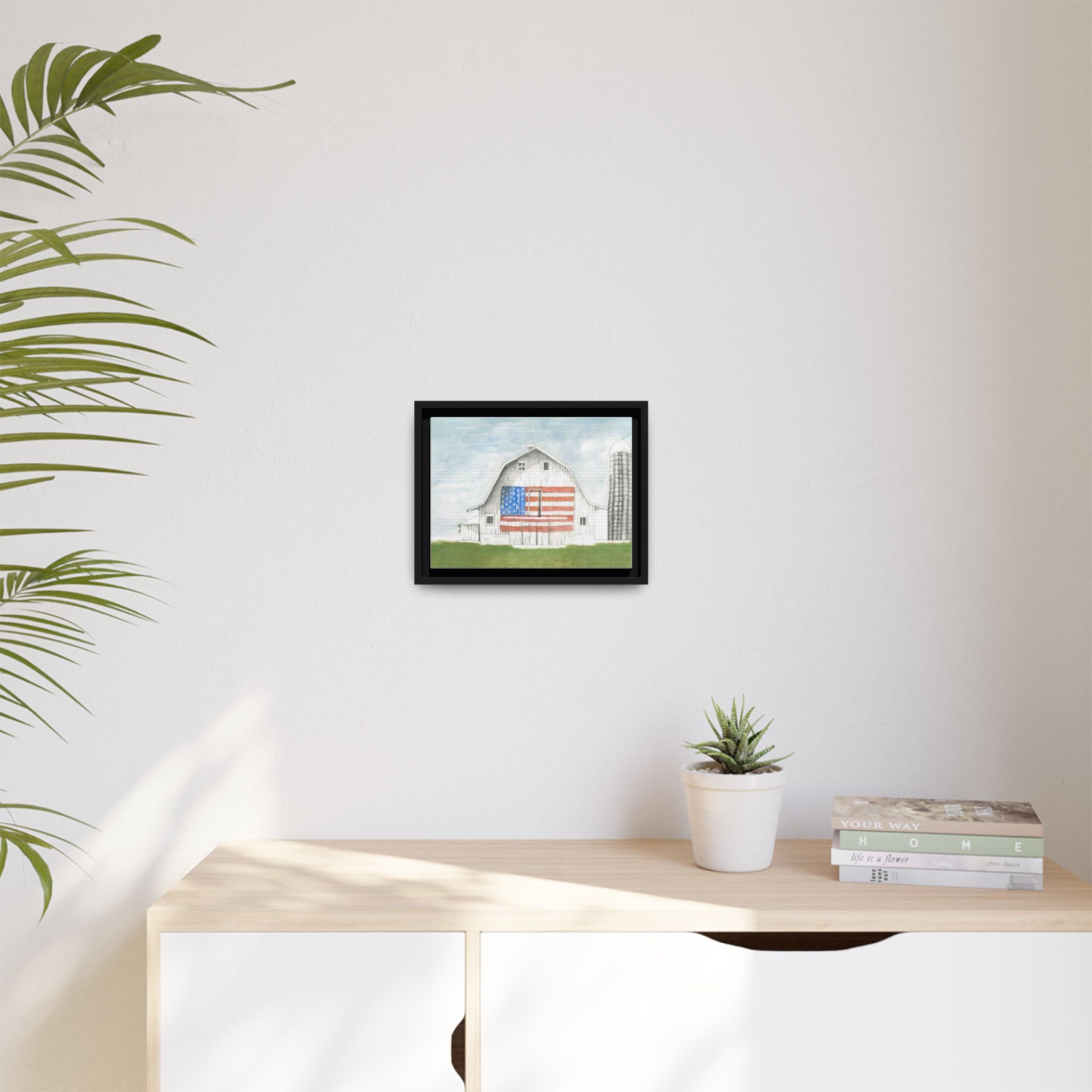 Patriotic Barn Matte Canvas Framed Wall Art - By Caroline Bierkamp