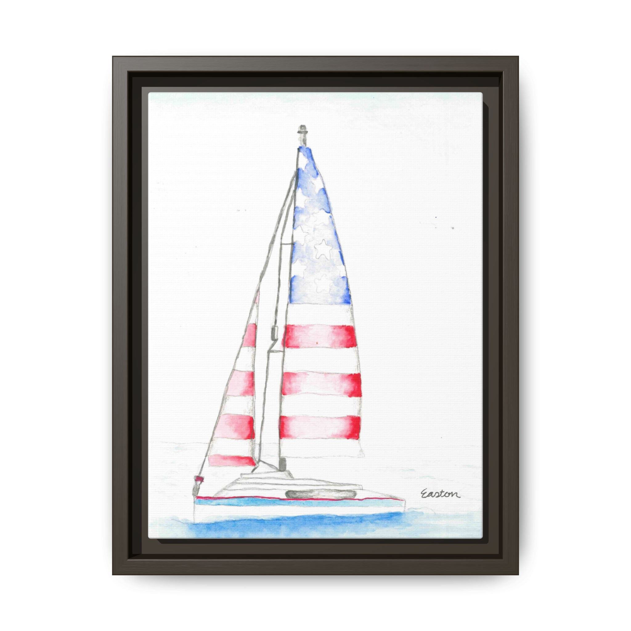 Patriotic Sailboat Framed Canvas Print - By Easton