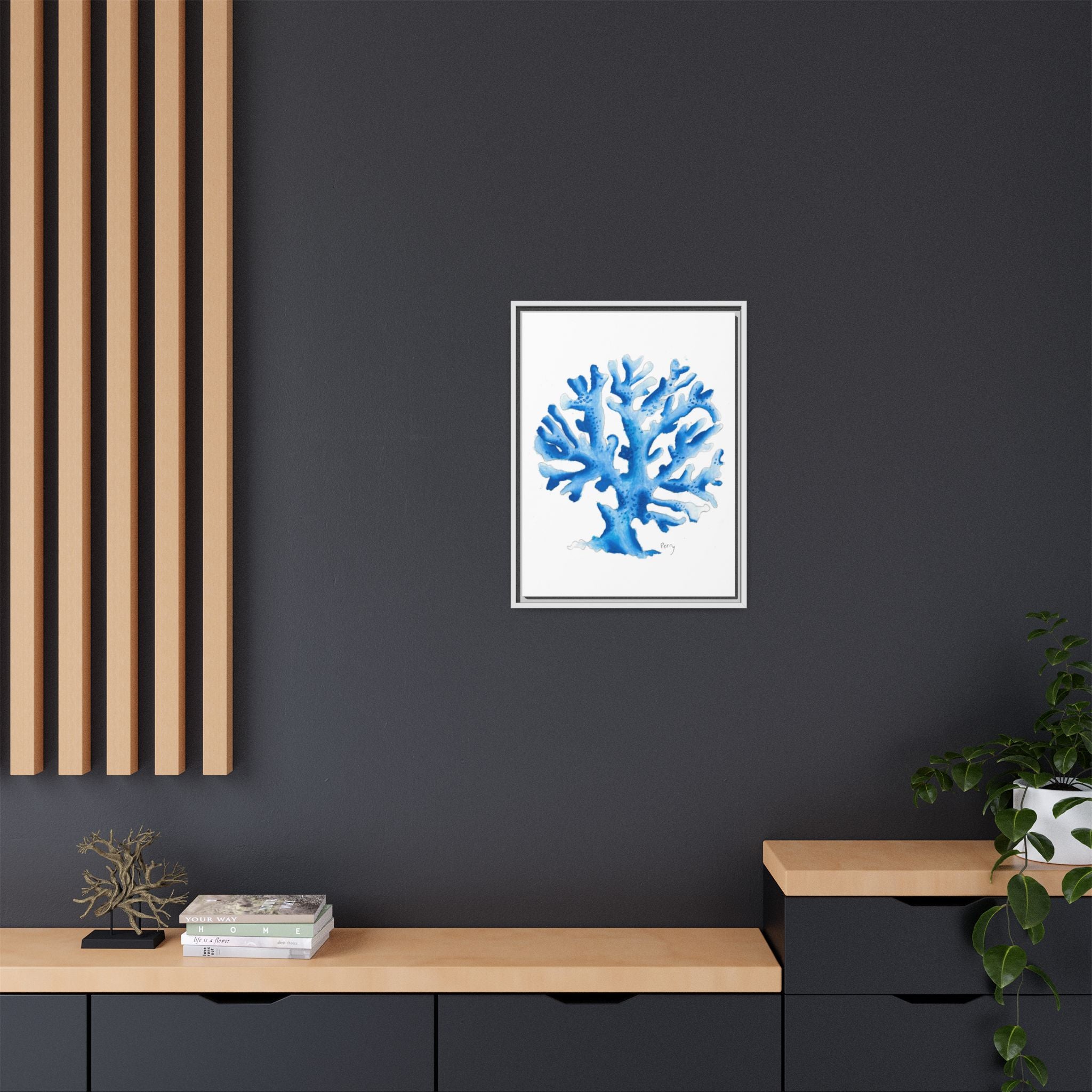 Blue Coral Watercolor Matte Canvas Print (Framed) - By Perry