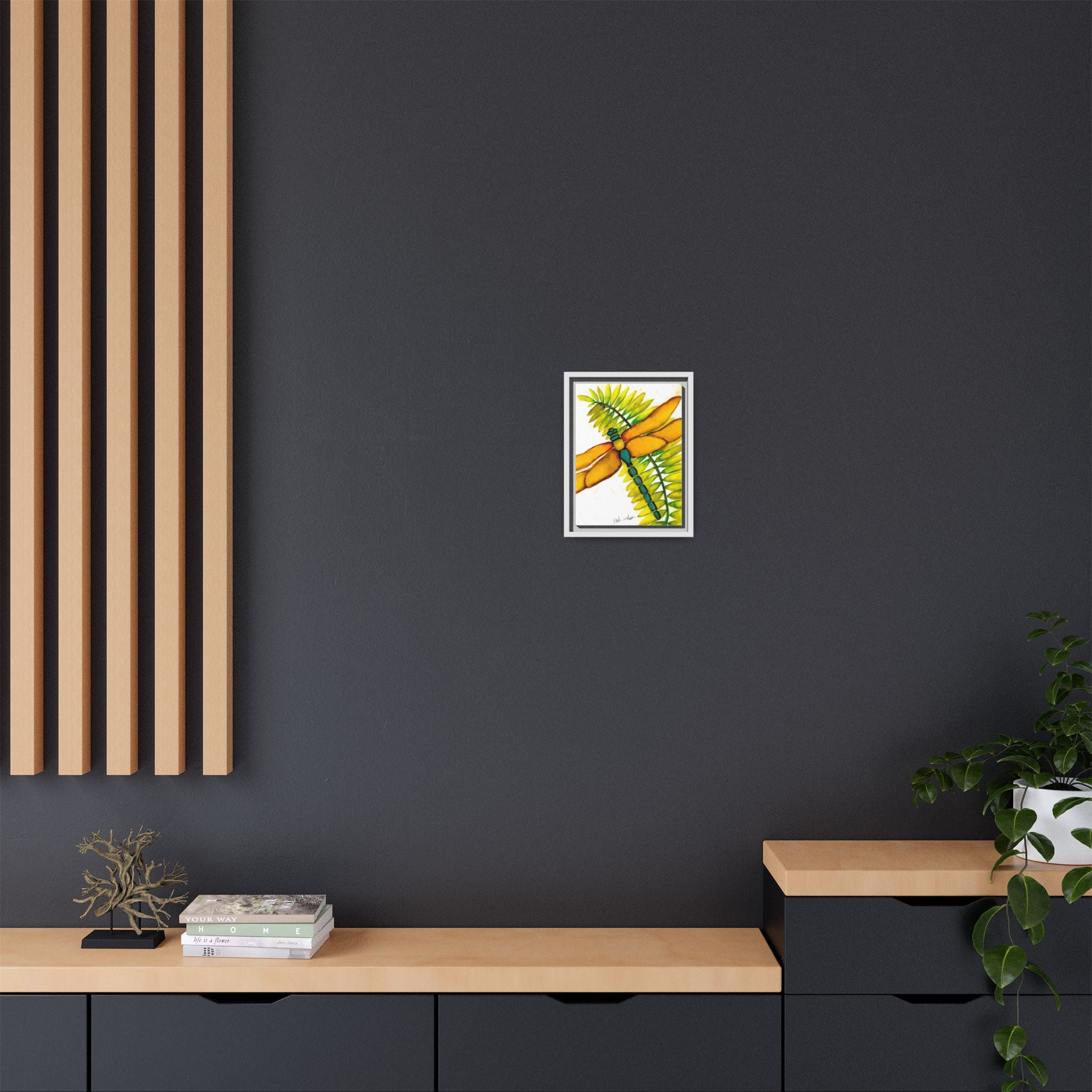 Framed Dragonfly Art Print - Tropical Yellow Green Matte Canvas - By Noah Wilson