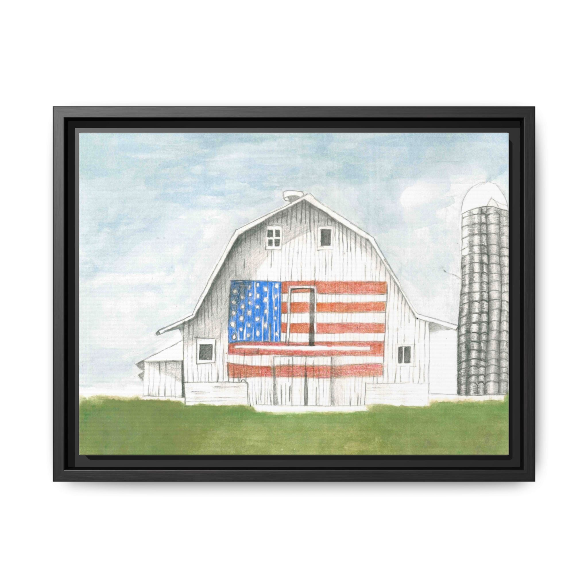 Patriotic Barn Matte Canvas Framed Wall Art - By Caroline Bierkamp
