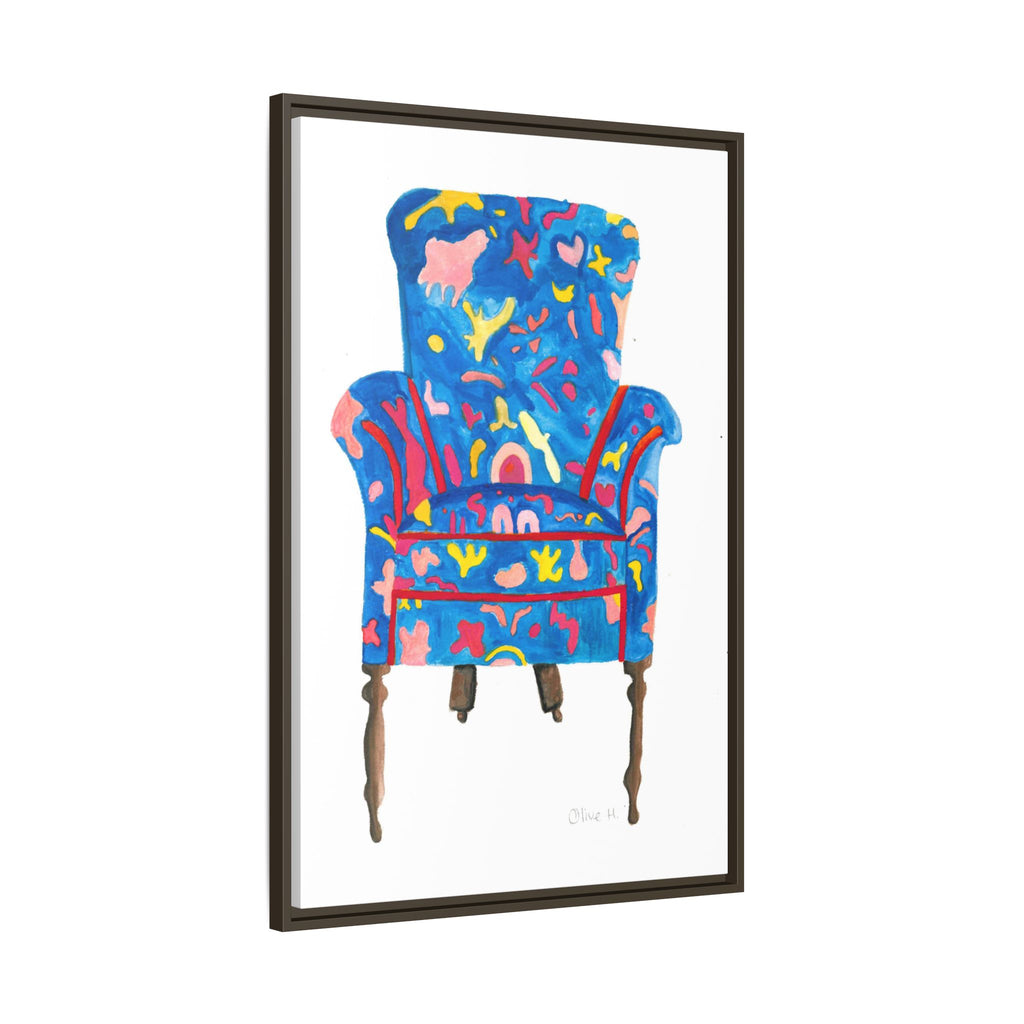 Framed Bright Blue Armchair Canvas Print — Colorful Floral Accent Art - By Olive Highfield