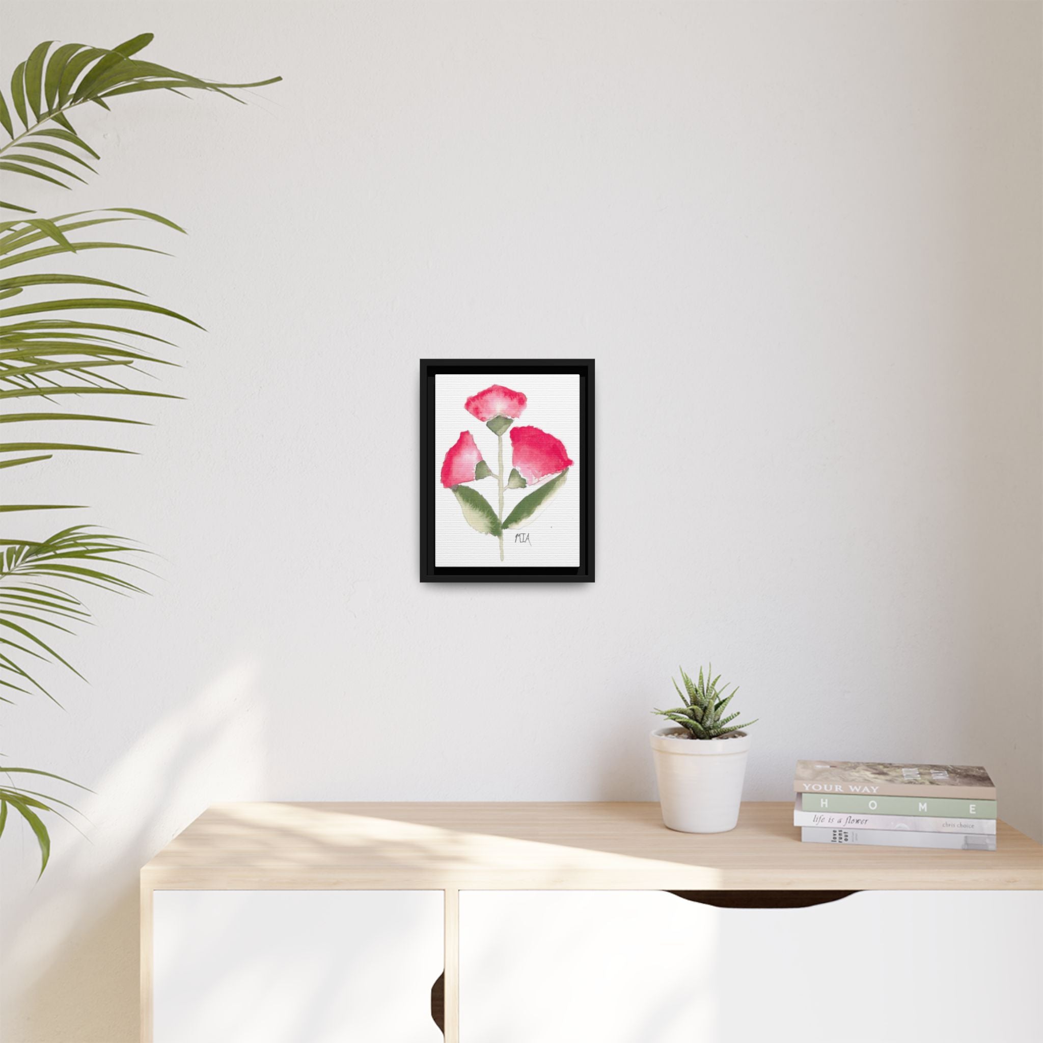 Framed Watercolor Rose Print — Matte Canvas Floral Wall Art - By Mia Roll
