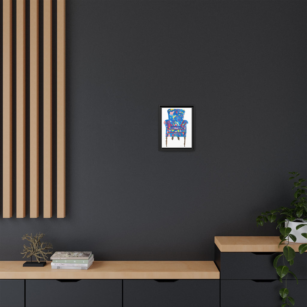 Framed Bright Blue Armchair Canvas Print — Colorful Floral Accent Art - By Olive Highfield