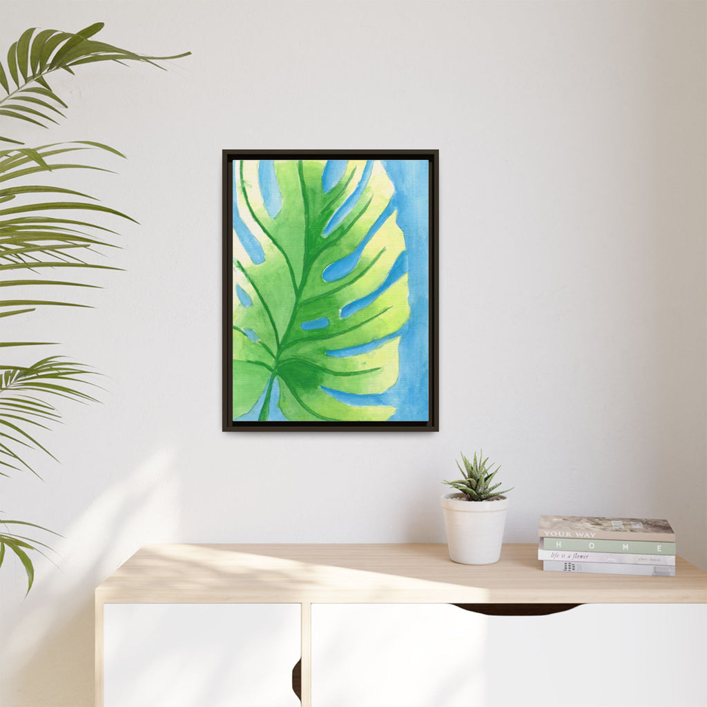 Framed Matte Canvas - Tropical Monstera Leaf Watercolor Wall Art - By Eli James