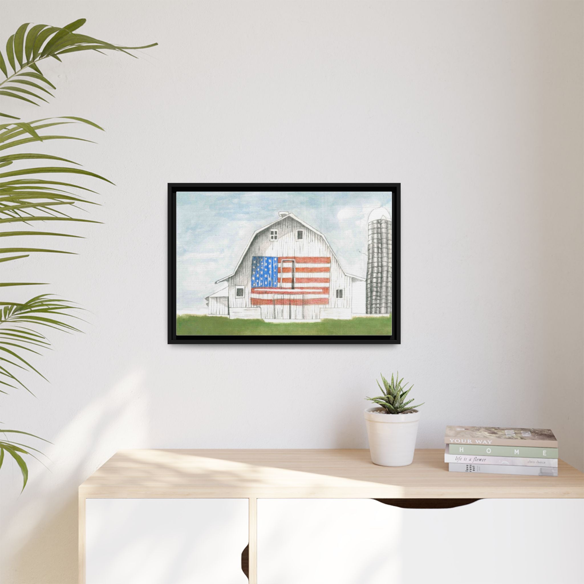 Patriotic Barn Matte Canvas Framed Wall Art - By Caroline Bierkamp