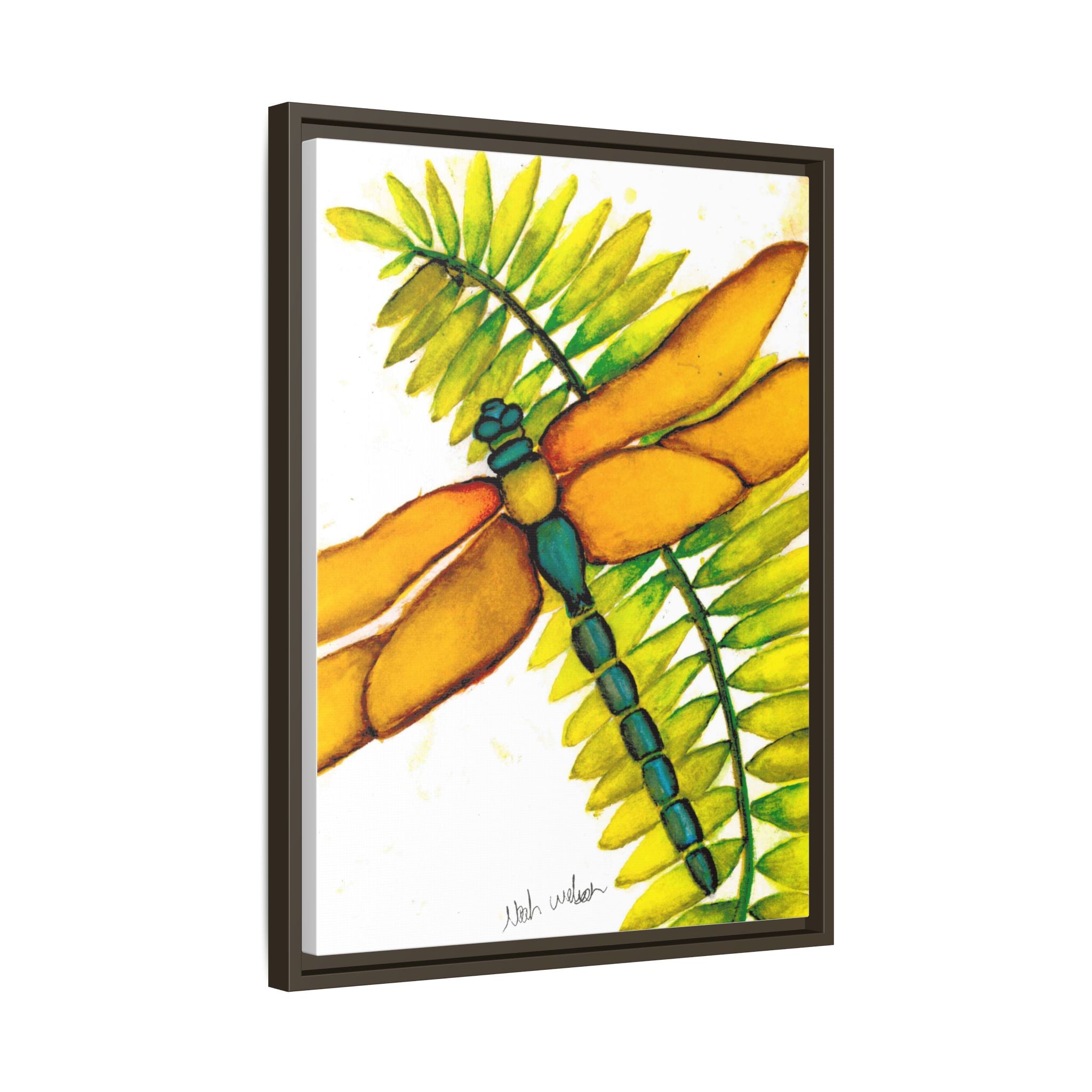 Framed Dragonfly Art Print - Tropical Yellow Green Matte Canvas - By Noah Wilson