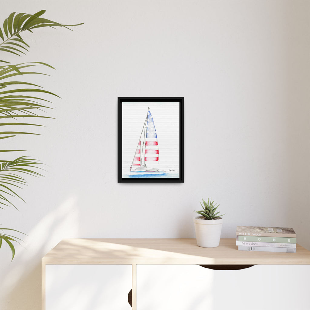 Patriotic Sailboat Framed Canvas Print - By Easton