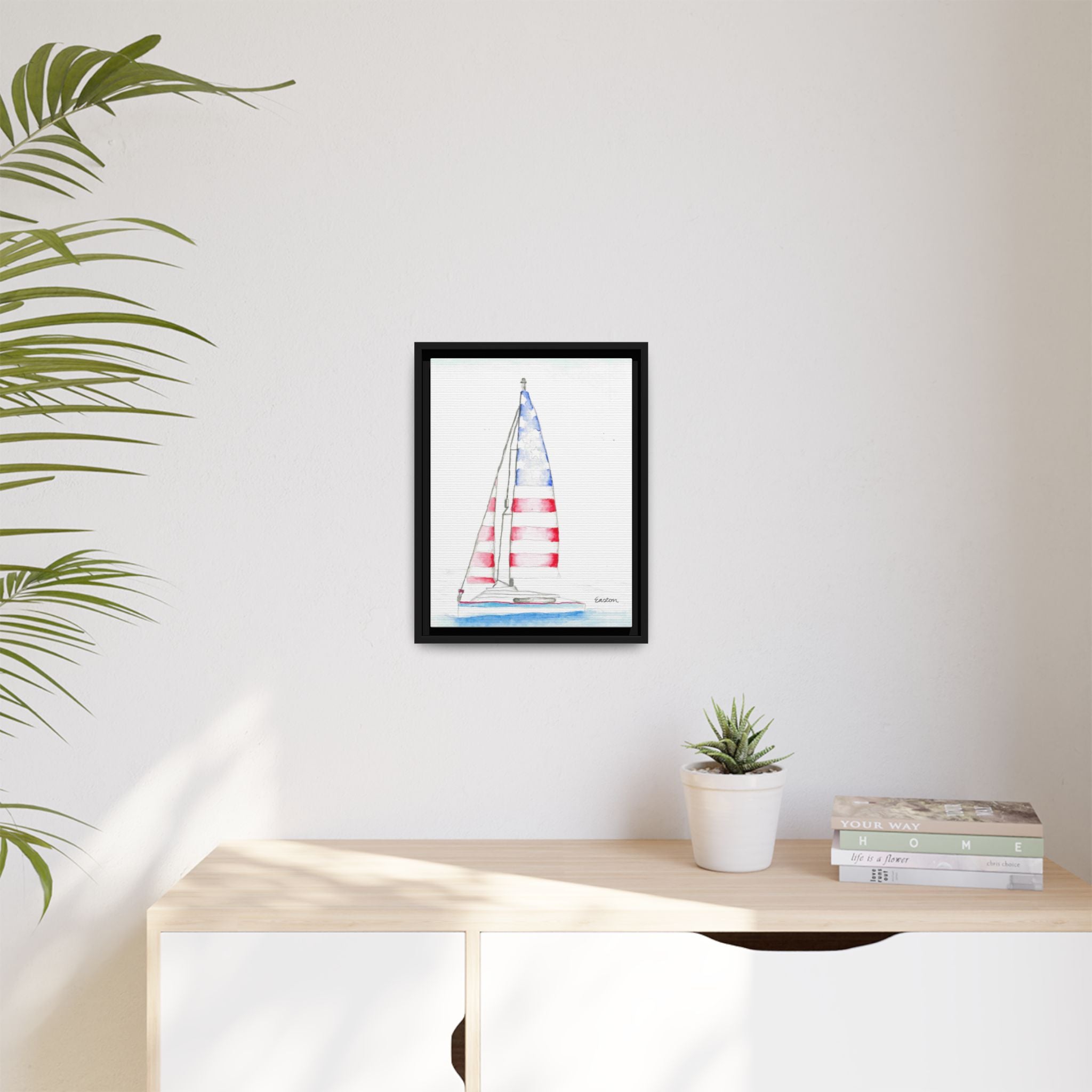 Patriotic Sailboat Framed Canvas Print - By Easton