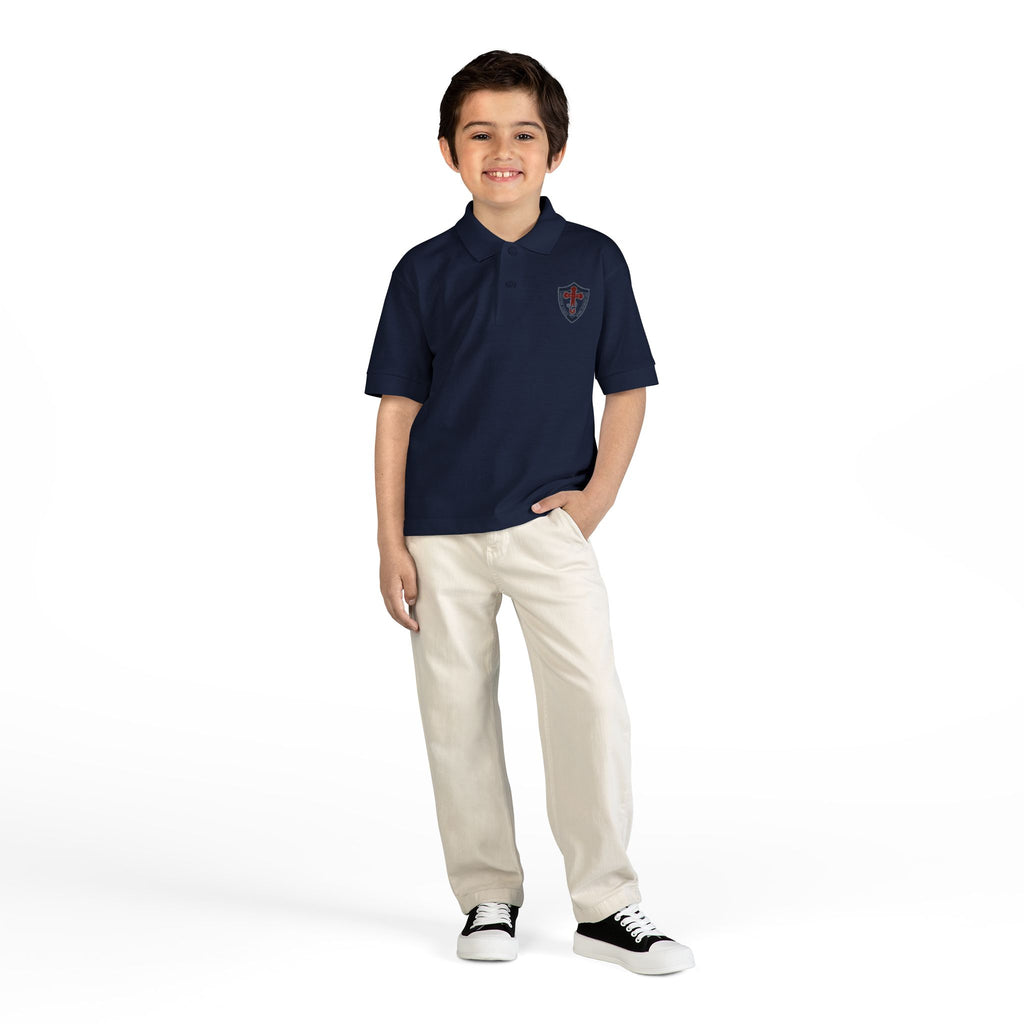 Youth Polo Shirt with Shield Crest Embroidery - School Uniform DryBlend