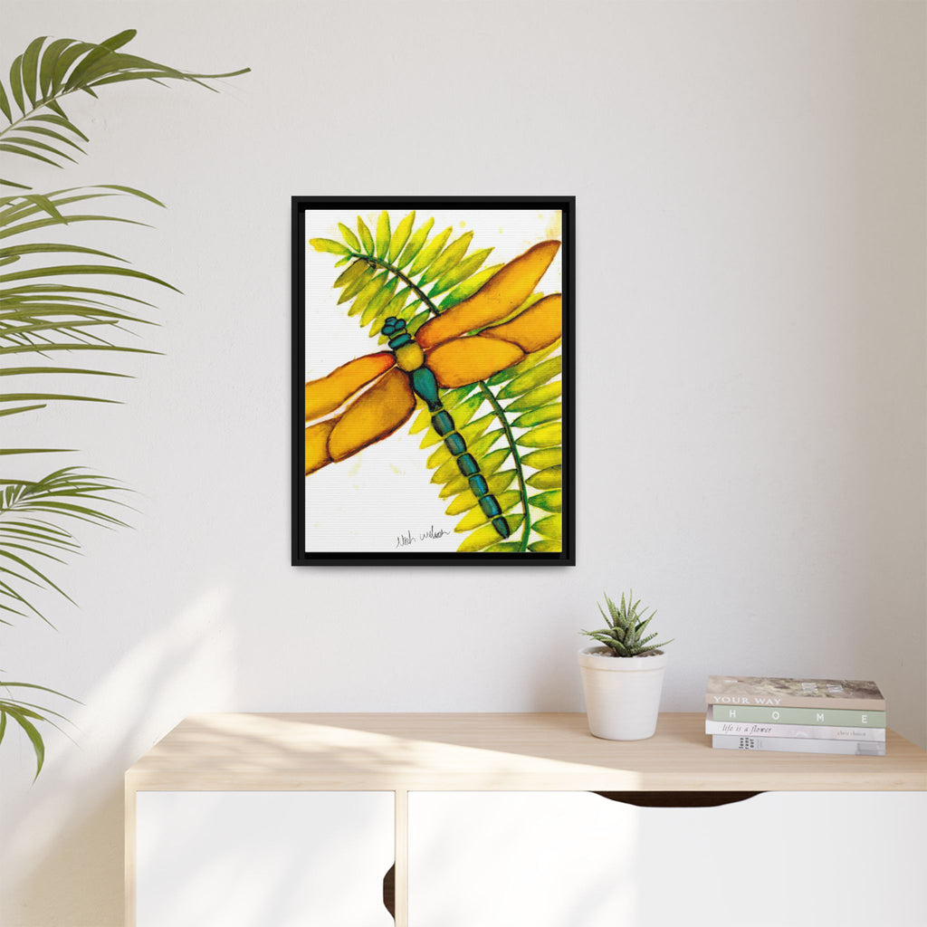 Framed Dragonfly Art Print - Tropical Yellow Green Matte Canvas - By Noah Wilson