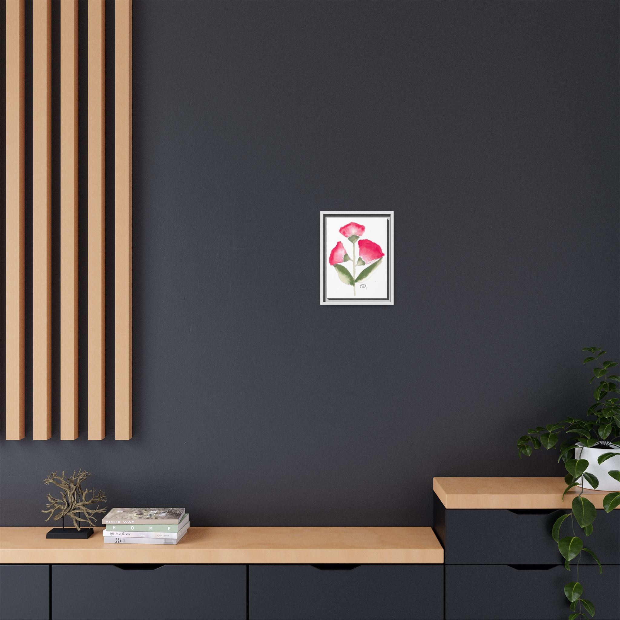 Framed Watercolor Rose Print — Matte Canvas Floral Wall Art - By Mia Roll
