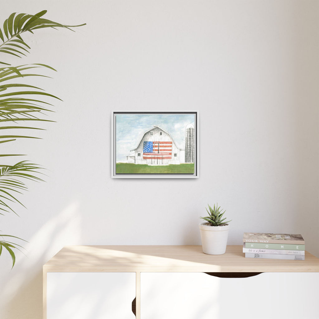 Patriotic Barn Matte Canvas Framed Wall Art - By Caroline Bierkamp