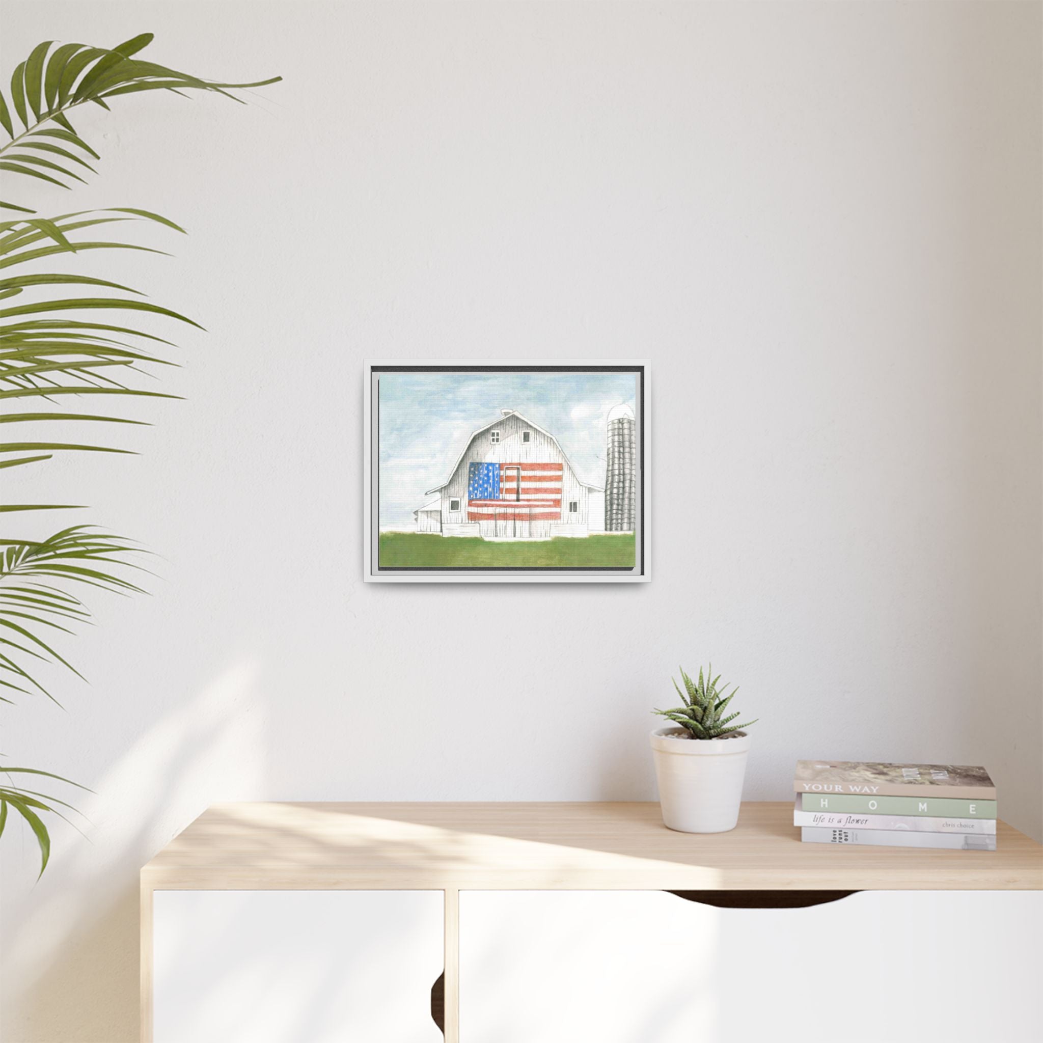 Patriotic Barn Matte Canvas Framed Wall Art - By Caroline Bierkamp