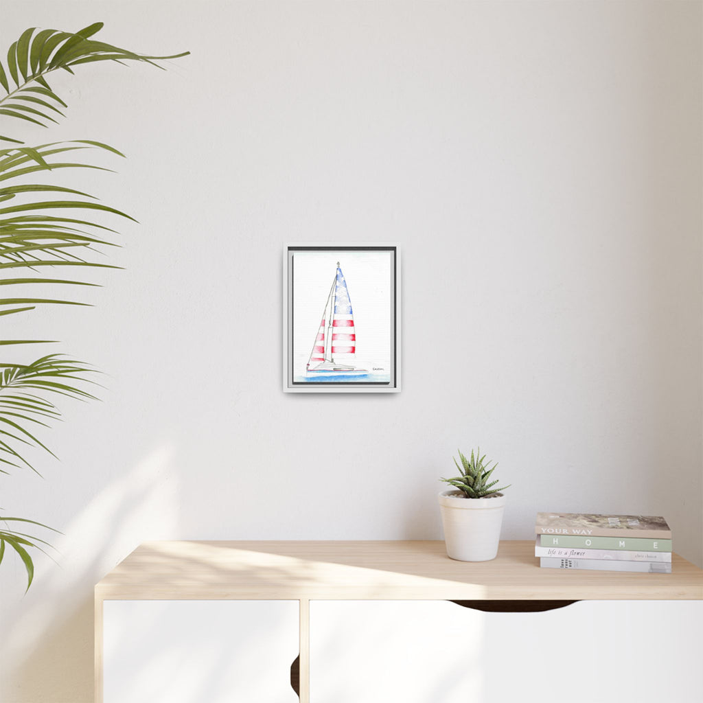 Patriotic Sailboat Framed Canvas Print - By Easton