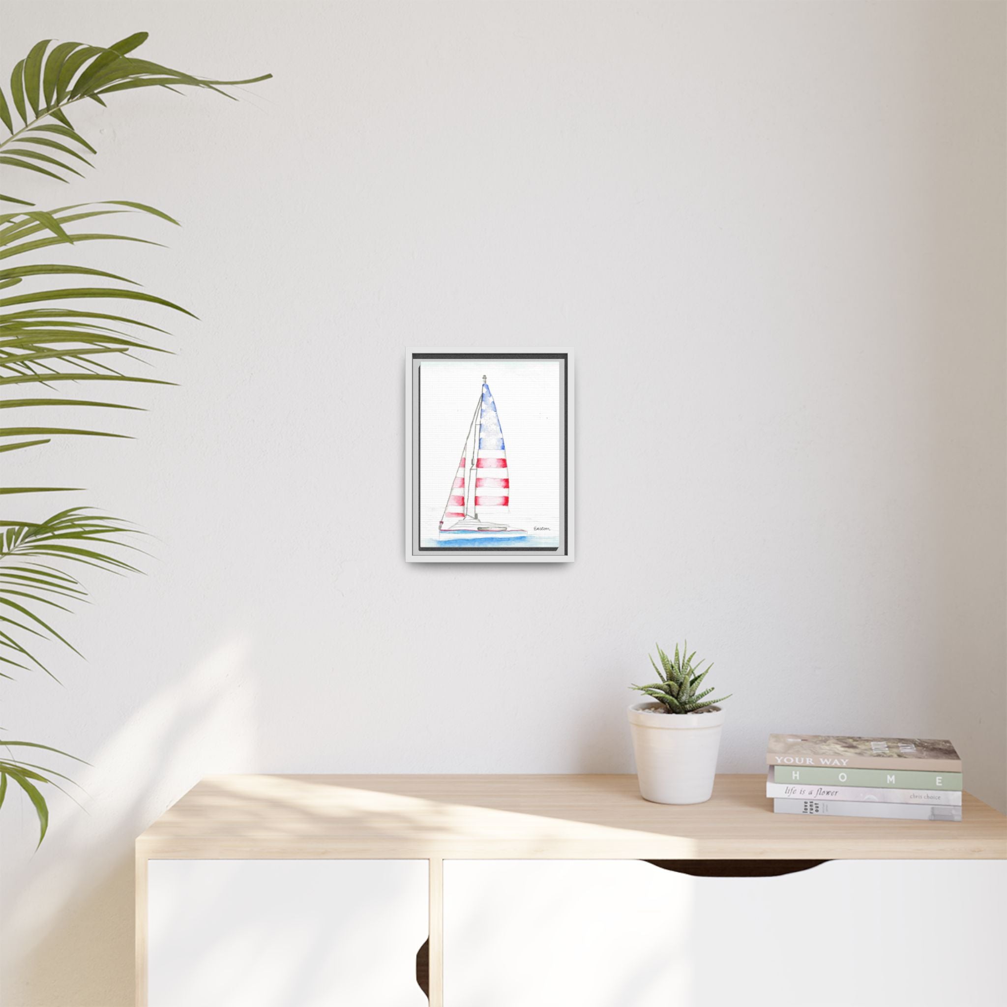 Patriotic Sailboat Framed Canvas Print - By Easton