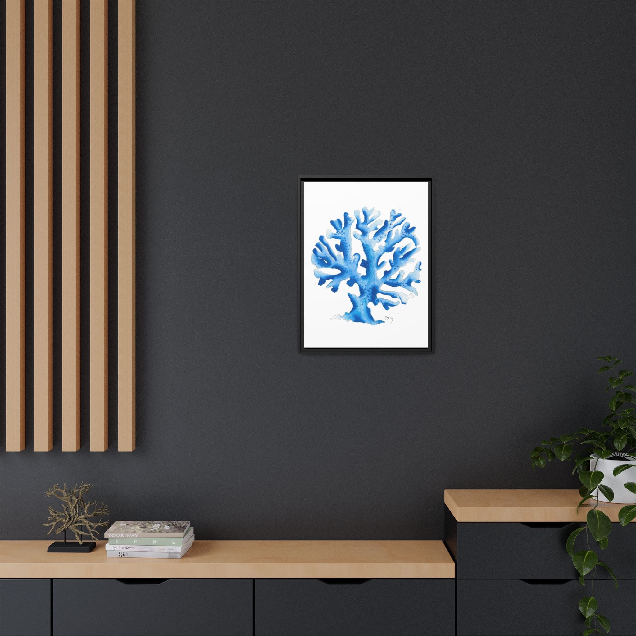 Blue Coral Watercolor Matte Canvas Print (Framed) - By Perry