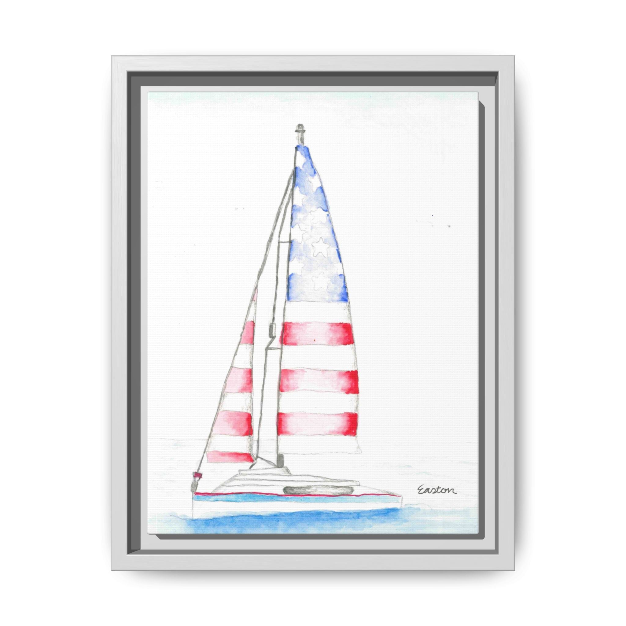 Patriotic Sailboat Framed Canvas Print - By Easton