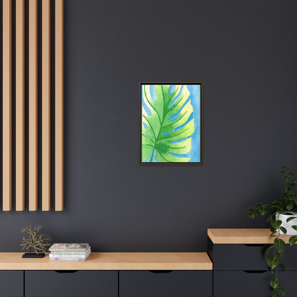 Framed Matte Canvas - Tropical Monstera Leaf Watercolor Wall Art - By Eli James