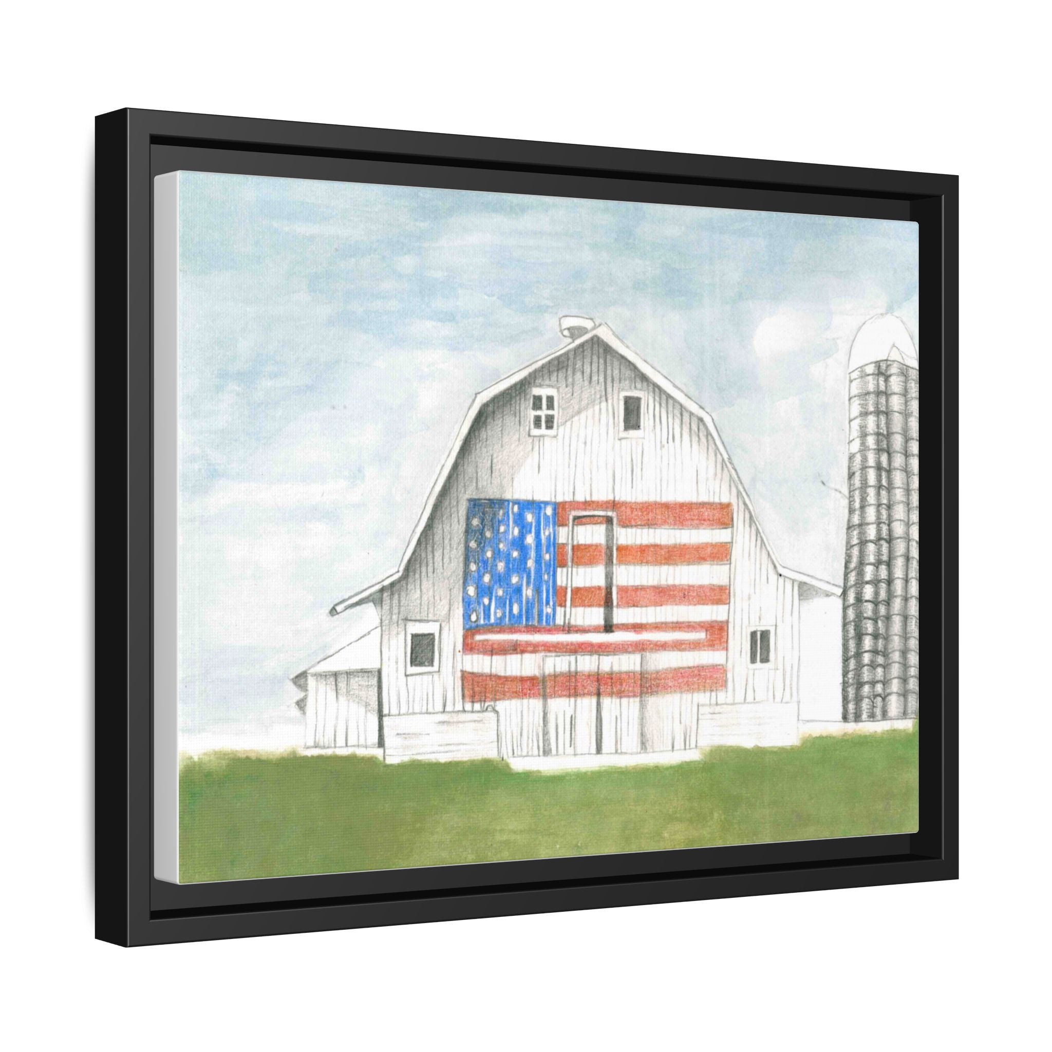 Patriotic Barn Matte Canvas Framed Wall Art - By Caroline Bierkamp