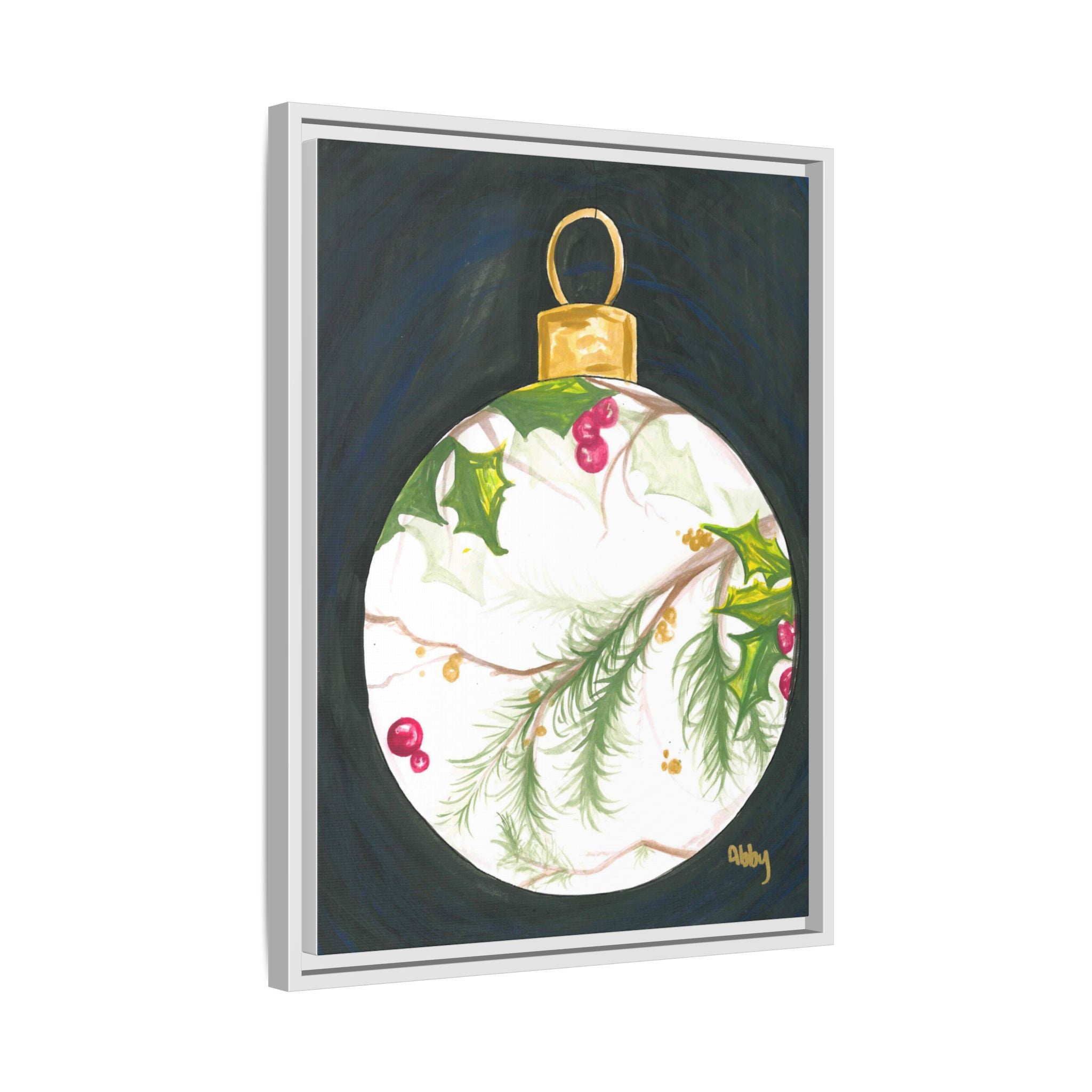 Framed Christmas Ornament Art Print — Holiday Holly & Pine Matte Canvas - By ABBY SANDI