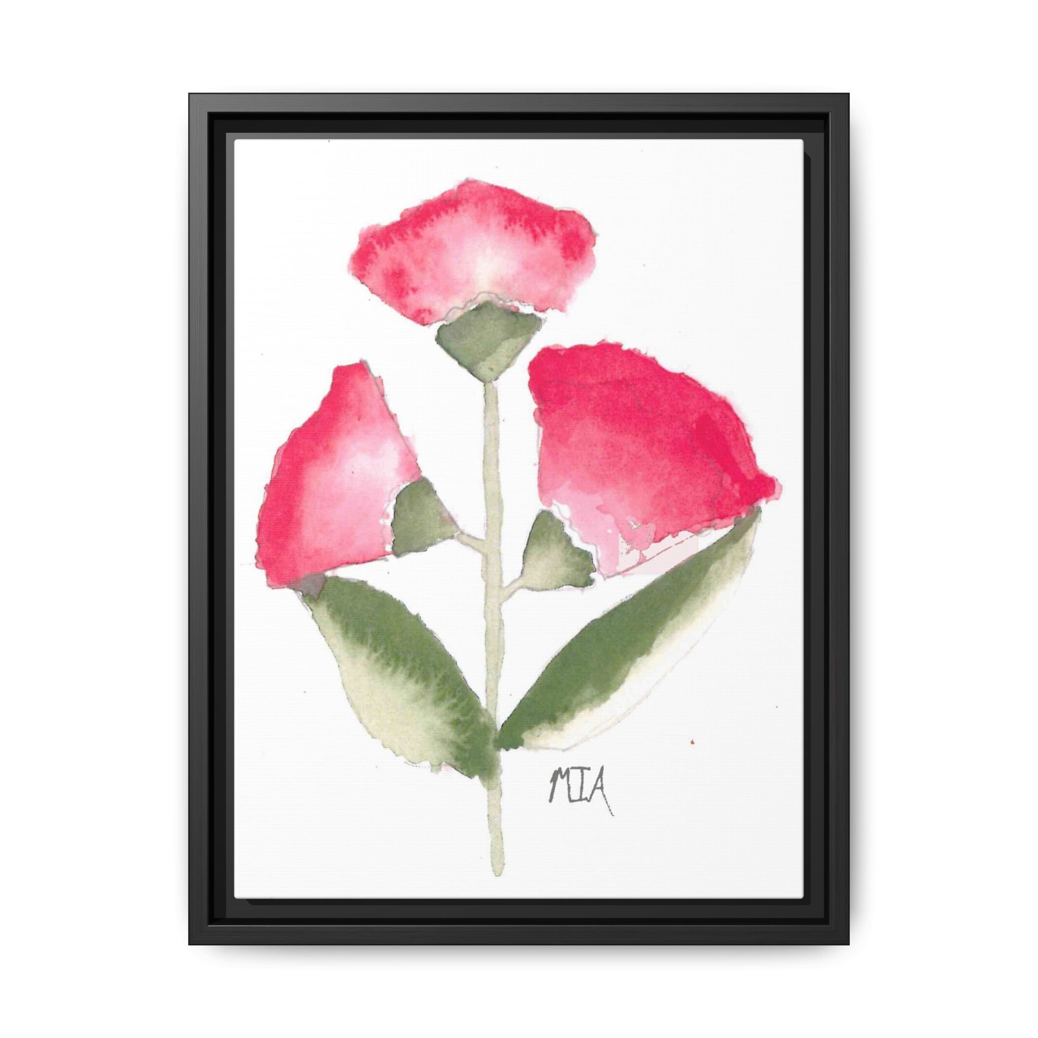 Framed Watercolor Rose Print — Matte Canvas Floral Wall Art - By Mia Roll