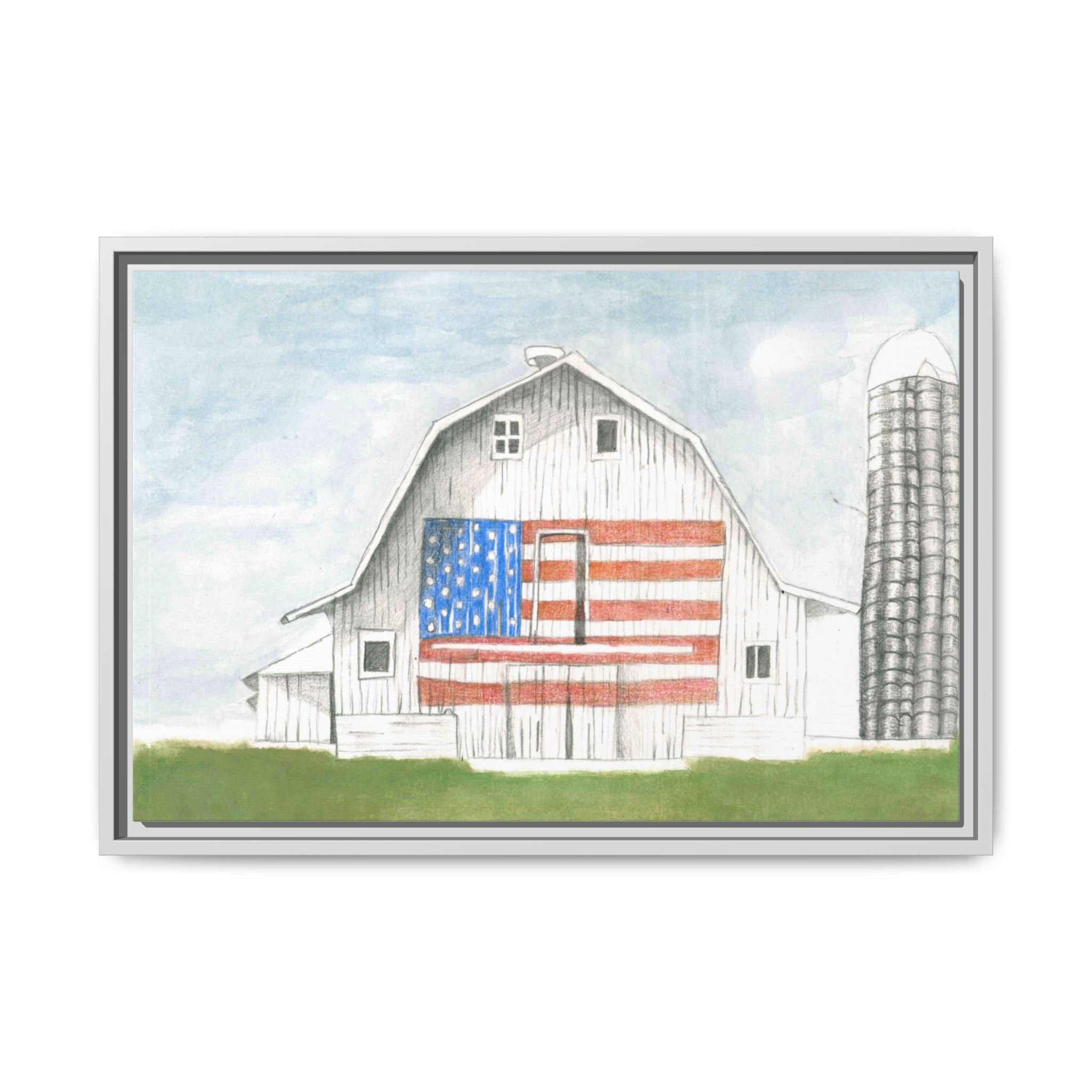 Patriotic Barn Matte Canvas Framed Wall Art - By Caroline Bierkamp