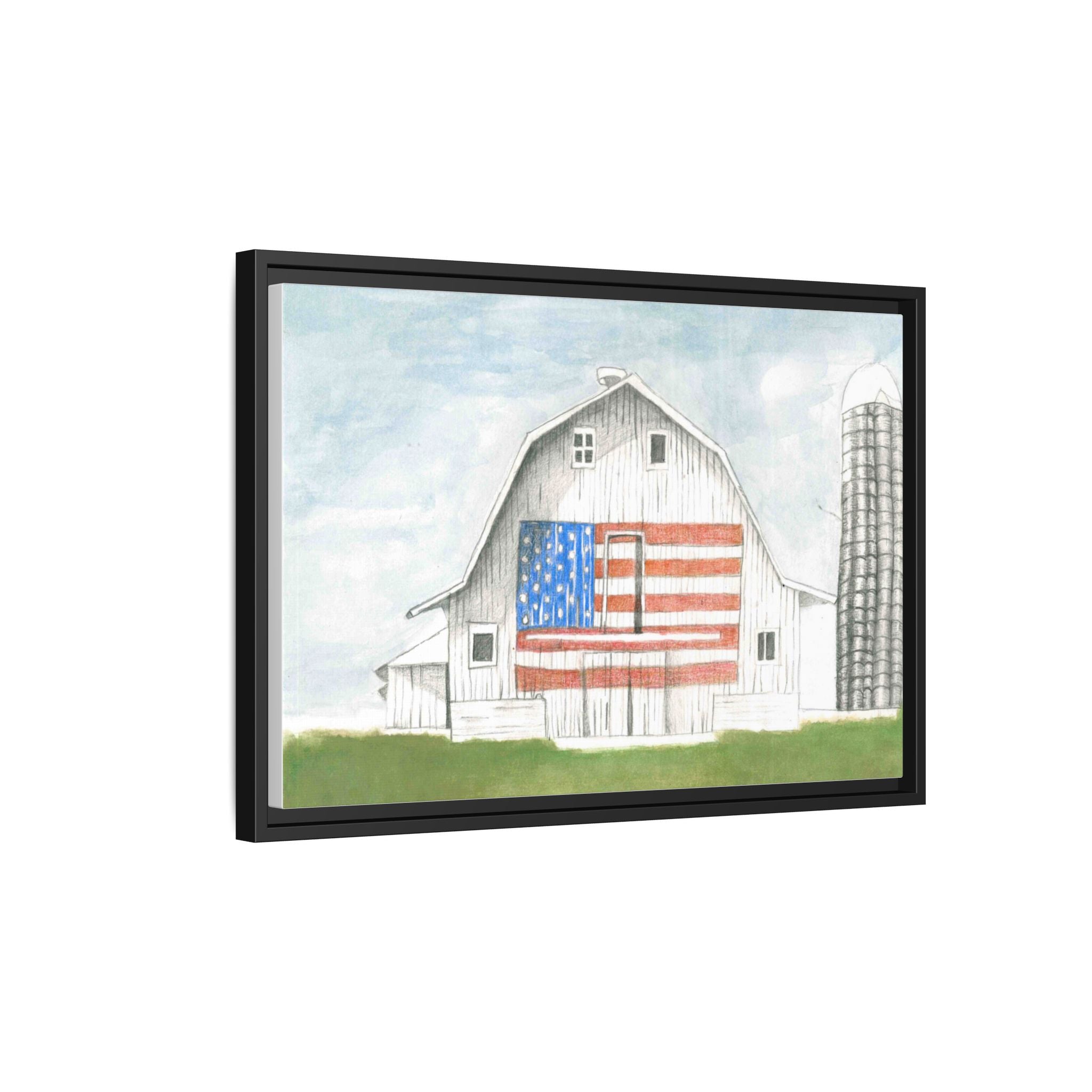 Patriotic Barn Matte Canvas Framed Wall Art - By Caroline Bierkamp