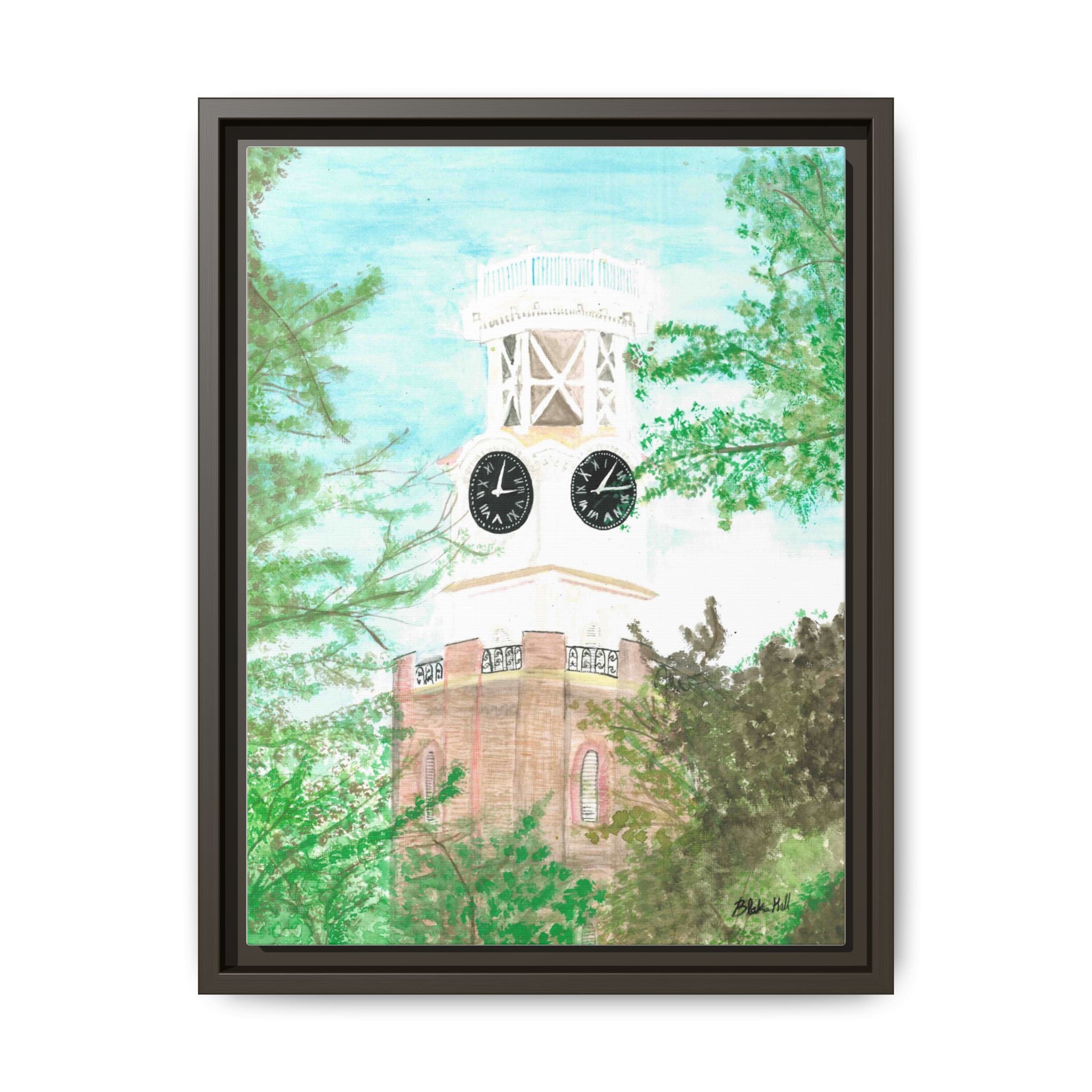 Framed Matte Canvas Art – Vintage Clock Tower Watercolor Print - By Blake Hall