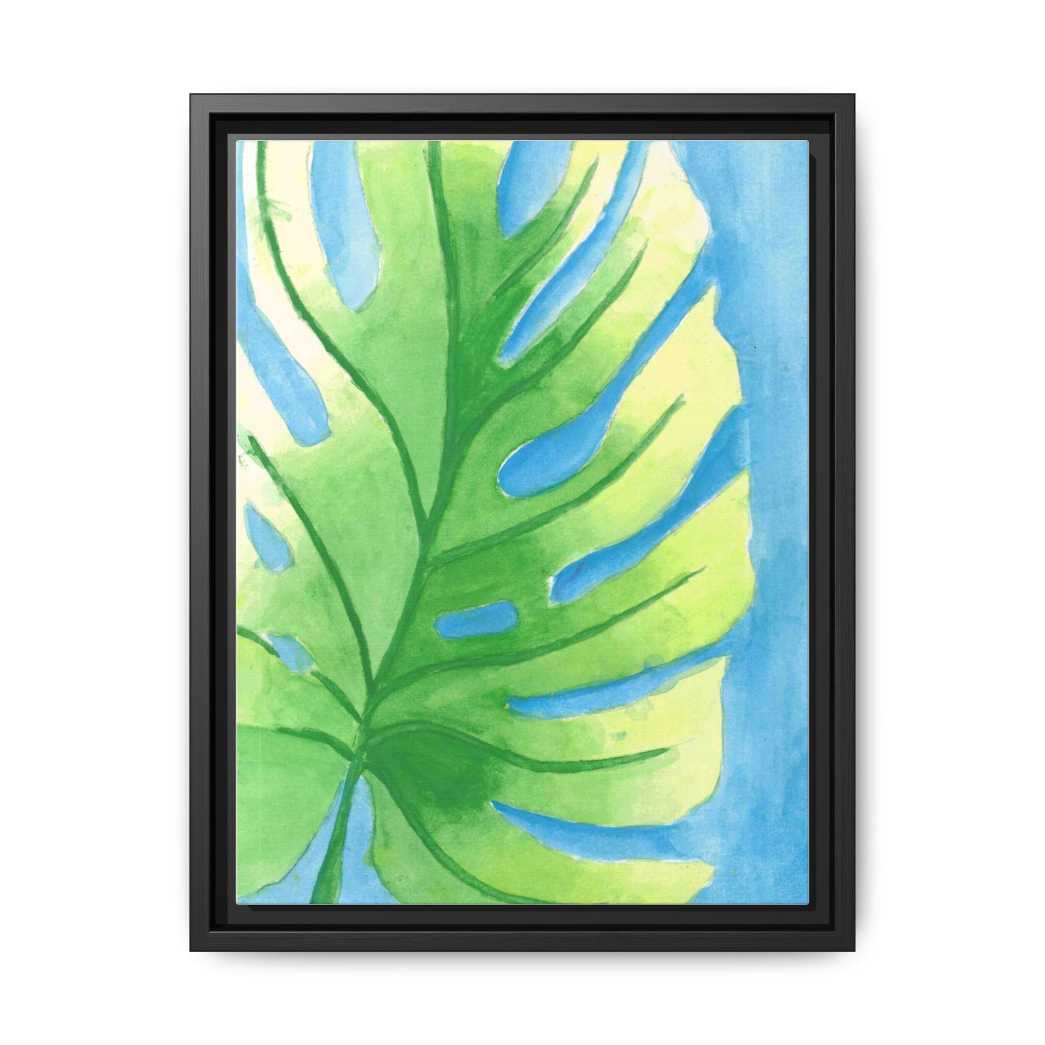 Framed Matte Canvas - Tropical Monstera Leaf Watercolor Wall Art - By Eli James