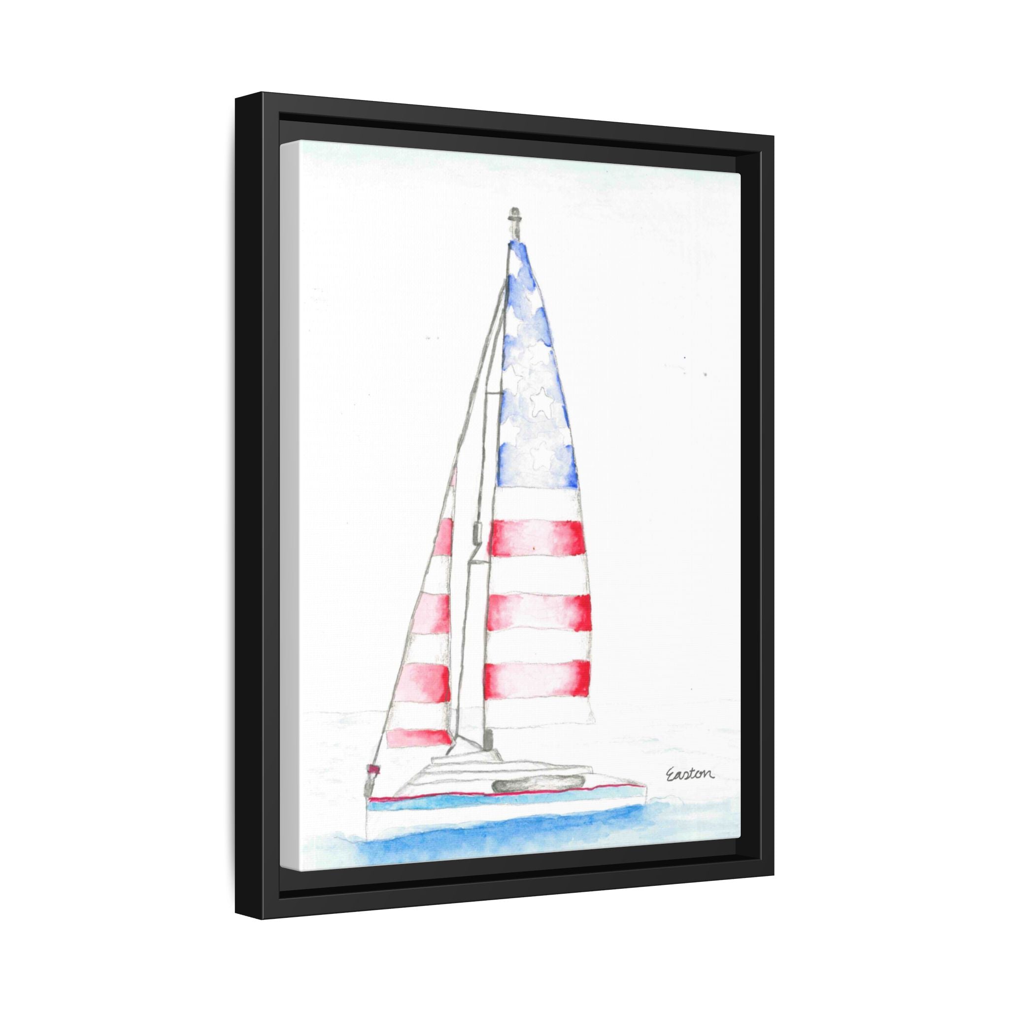 Patriotic Sailboat Framed Canvas Print - By Easton