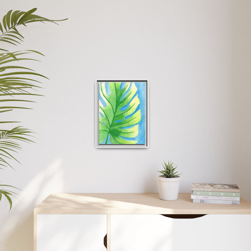 Framed Matte Canvas - Tropical Monstera Leaf Watercolor Wall Art - By Eli James