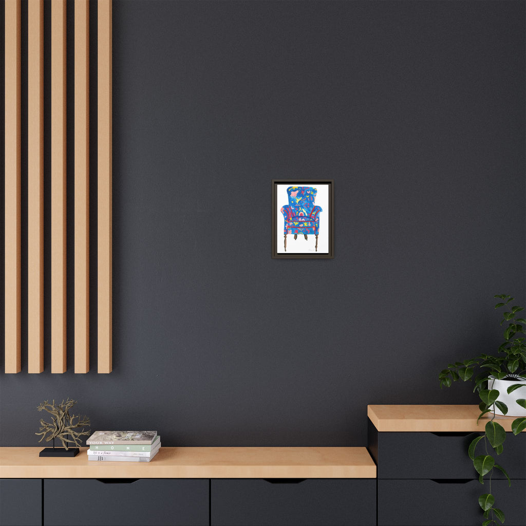 Framed Bright Blue Armchair Canvas Print — Colorful Floral Accent Art - By Olive Highfield