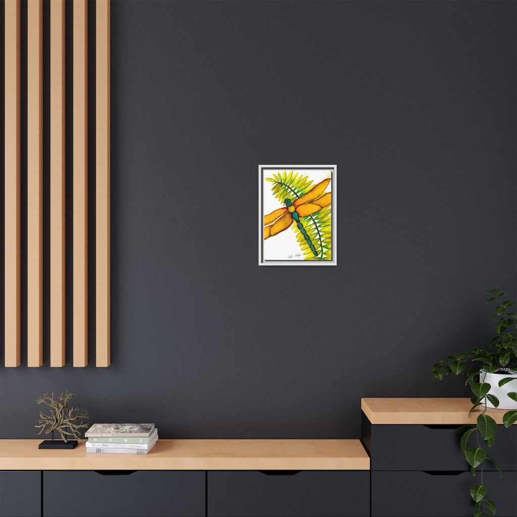 Framed Dragonfly Art Print - Tropical Yellow Green Matte Canvas - By Noah Wilson