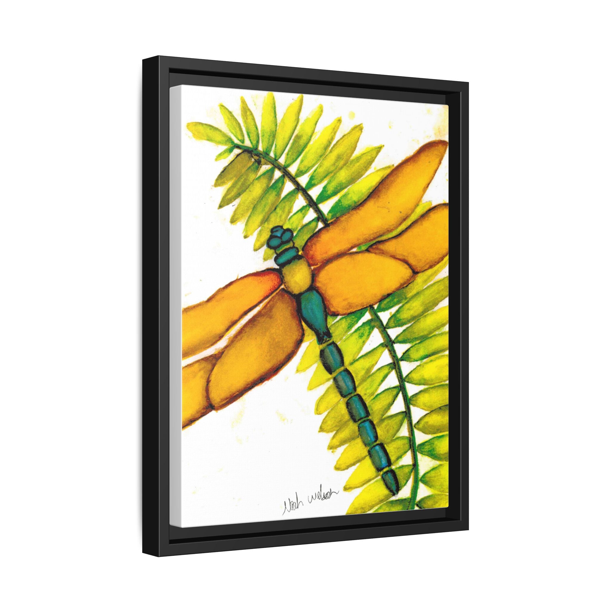 Framed Dragonfly Art Print - Tropical Yellow Green Matte Canvas - By Noah Wilson