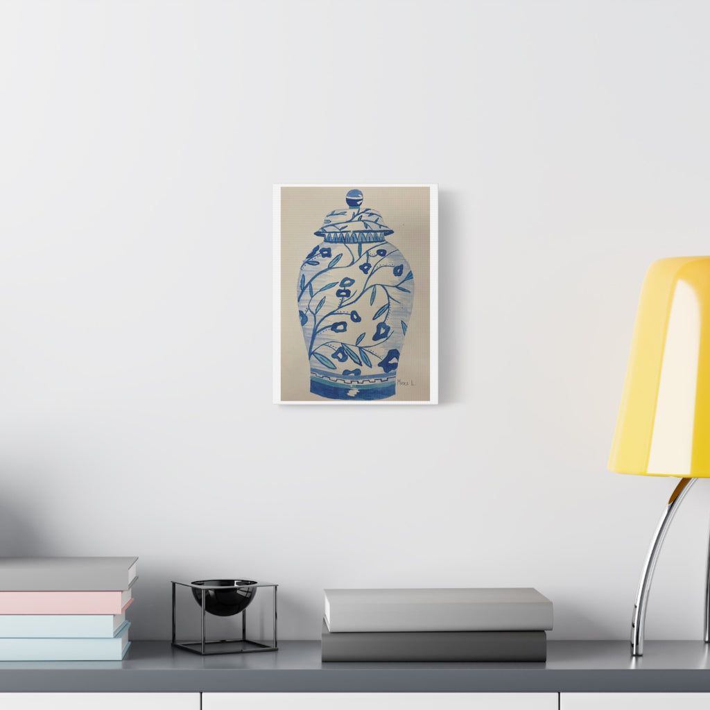 Decorative Canvas Art Print - Blue Floral Vase - BY Moses Lopez
