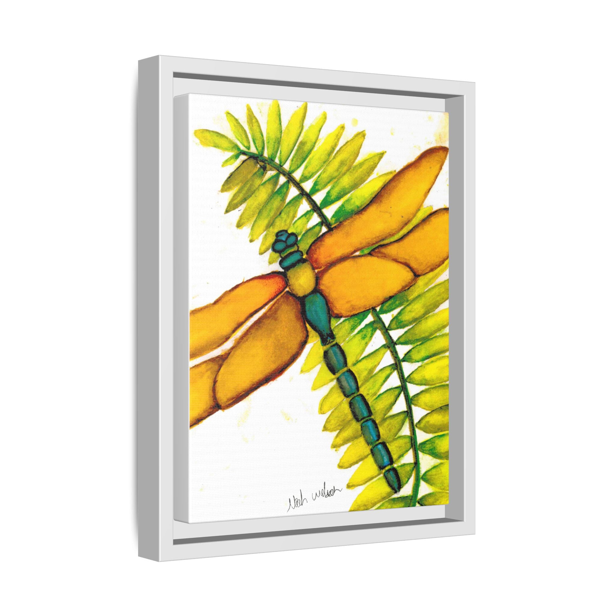 Framed Dragonfly Art Print - Tropical Yellow Green Matte Canvas - By Noah Wilson