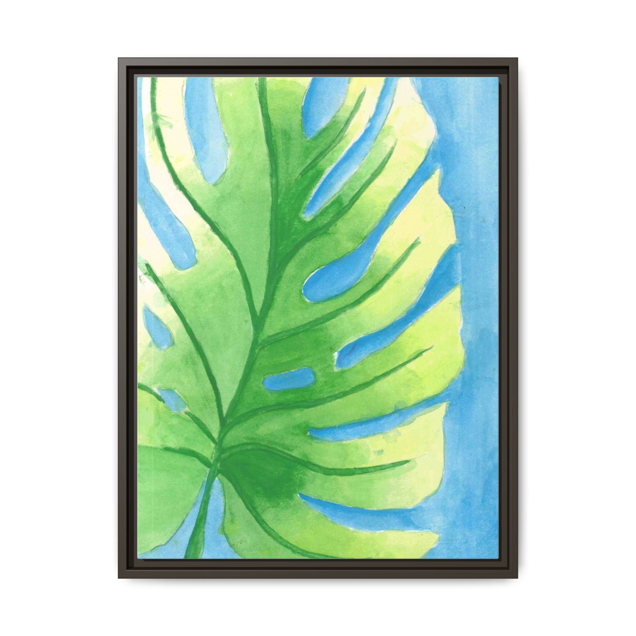 Framed Matte Canvas - Tropical Monstera Leaf Watercolor Wall Art - By Eli James